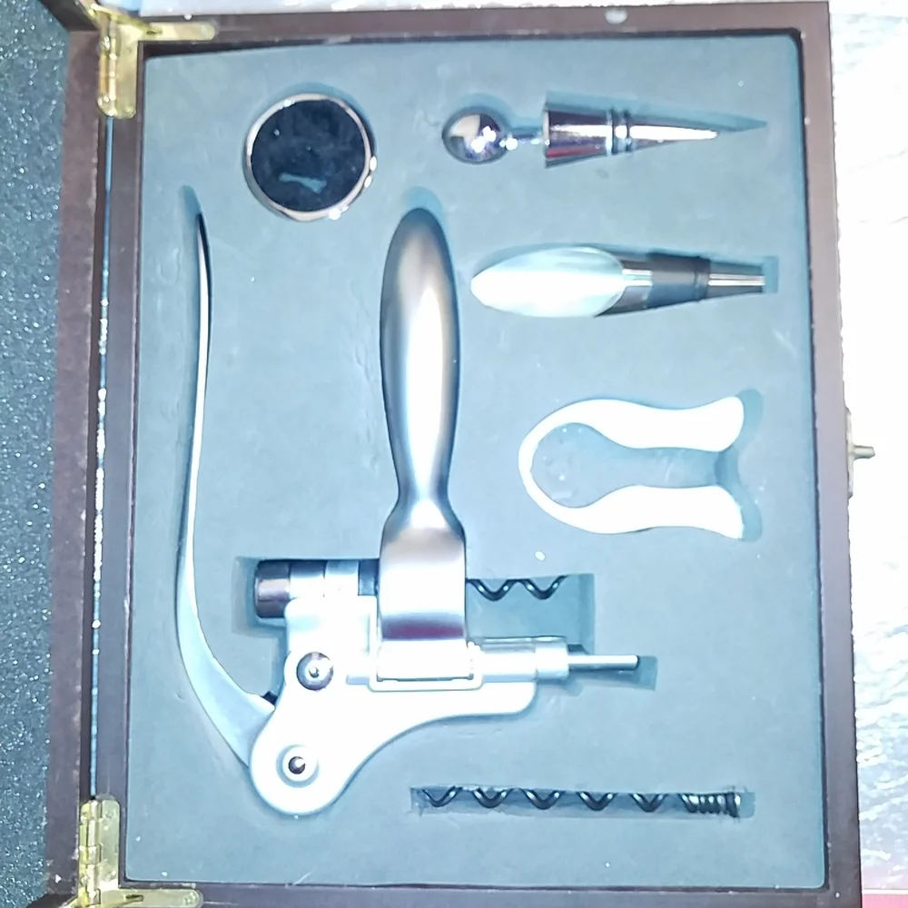 WINE OPENER SET Wood Box 6 piece Deluxe Gift Set